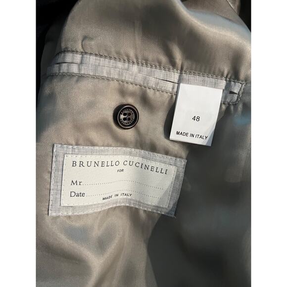 Brunello Cucinelli Navy and Light Blue Wool Blend Plaid Jacket - Picture 7 of 11